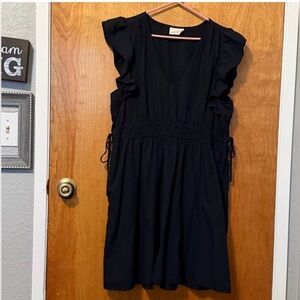 Universal Thread V Neck Black Dress with Side Ties (Large)